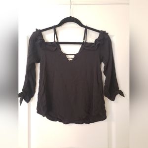 Women's black Hollister off the shoulder ruffle sleeve top